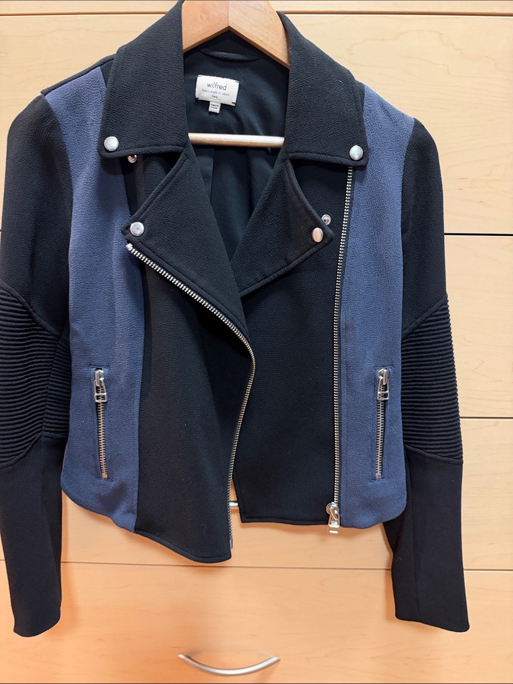 Aritzia Wilfred Black & Navy Moto Jacket size 2